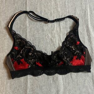 Victoria Secret Elegant Lace Halter Bralette in Black and Red